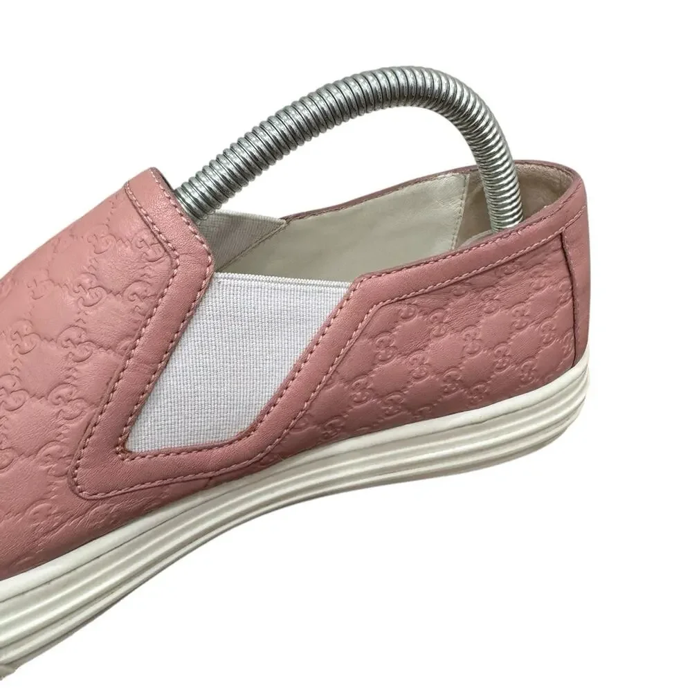 Gucci Guccissima Leather Slip-On Sneakers Pink Embossed Logo Size 37.5 EU 7.5 US
